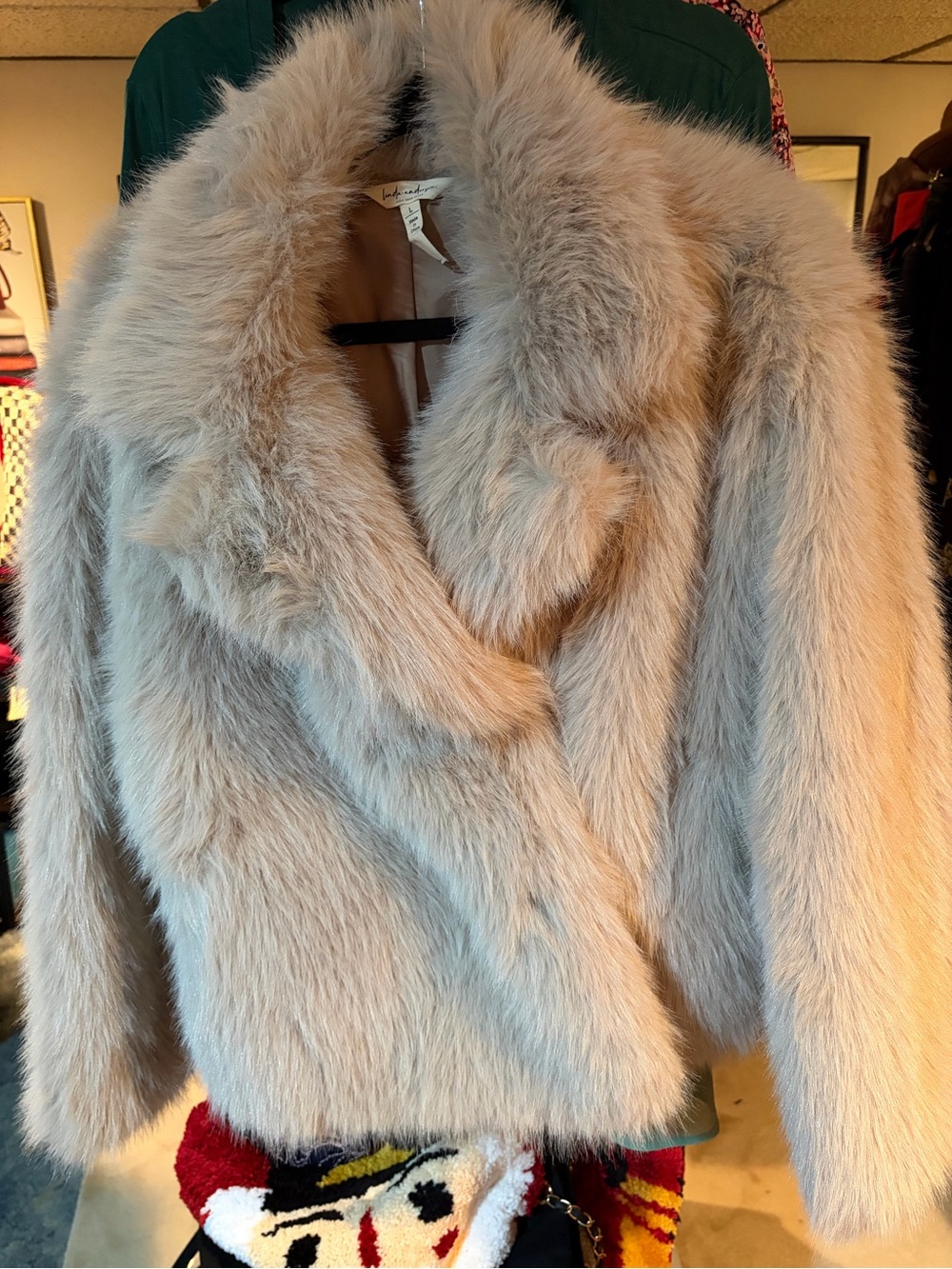 Faux Fur Cropped Coat - Beige - Unknown Brand